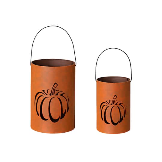 Glitzhome Metal Cutout Pumpkin Bucket 2-pc. Tabletop Decor, One Size, Orange